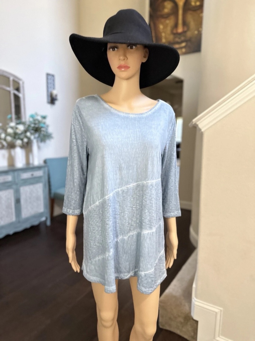 Soft Surroundings Top Womens XL Blue Asymmetric Panel Tunic Lagenlook 2CV34 - Picture 3 of 3